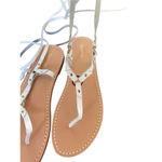 Pilcro  Anthropologie Harness Tie up White Leather Thong Sandals Size 8M Photo 6