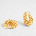 Twisted 14K Gold Plated  Beaded Thick Hoop Earrings Photo 4