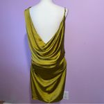 Pretty Little Thing  x Naomi Campbell Chartreuse Satin Extreme Cowl Bodycon Dress Photo 6