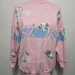 Vintage Gitano 80s Pink Cat Sweatshirt Mock Neck 90s Knit Novelty Pullover M Size M Photo 0