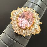 Vintage 925 Gold Over Sterling Pink Oval CZ Flower Cocktail Ring Size 8.5 7g. Photo 11