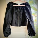 Topshop Black taffeta balloon sleeve double zip crop top size Small Photo 0