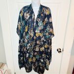 Marcus Adler Floral Kimono Shawl Midi Cardigan Navy Blue Yellow Multicolor OS Photo 3
