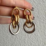 Mixed Metal Round Chain Link Dangle Earrings in Gold & Silver Photo 1