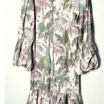 LoboRosa Pink Floral Puff Sleeve Palms Button Front Up Dress Size Large Photo 1