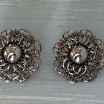 Unique Vintage  Open Metal Work Flower Clip On Earrings  Photo 0