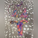 Kulani Kinis  Bikini set triangle swim floral colorful neon print cheeky top Photo 3