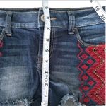 EXPRESS Blue and Red Embroidered Jean Shorts with Chevron Design Photo 4