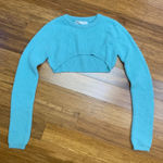 ZARA Teal Blue Fuzzy Cropped Sweater Long Sleeve Crew Neck Super Cropped Medium Photo 0