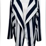 Elodie Navy Stripe Trendy Open Front Blazer Jacket Long Sleeve Size Medium Photo 4