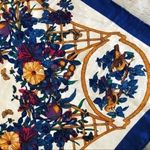 Vintage Floral Butterfly Bird Chain Print Scarf Blue Photo 6