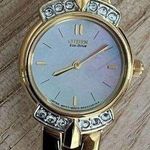 Citizen Eco-Drive Ladies Watch Crystals Pearl Dial Gold Tone Bracelet Solar Photo 0