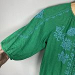 J Jill Linen Blend Sz Large Kelly Green Blue Embroidered Boho Peasant Top Shirt Photo 2