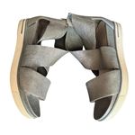 Eileen Fisher leather platform silver sandals sz 8 strappy open toe ankle zip Photo 2