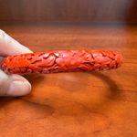 Vintage Red Carved Cinnabar Bangle Bracelet Floral Pattern Openwork Photo 1