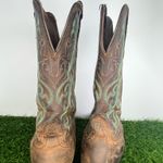 Justin Women’s Western Cowboy Boots Size 10B Brown Leather Turquoise Stitching Square Toe Photo 3