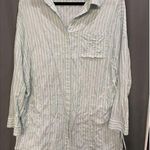 Listicle Top Shirt Women's Large Blue Striped Button Up Long Sleeve Collared B82 Photo 0