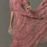 Mac Duggal  8058 Pink High Neck Micro Ruffle Tiered Midi Dress Photo 0