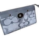Coach Y2K Monogram Penelope Zippy Wristlet Wallet Gray Patent Metallic Gray C's Photo 0