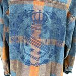 Vintage Havana small blue orange long sleeve button down flannel shirt shacket Photo 7