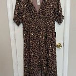 EXPRESS Women Animal Print Fit-N-Flare High Low Dress Large Photo 0
