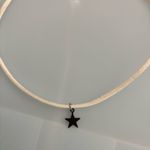 White Faux Choker Charm Necklace with Whimsigoth Silver Tone Star Cham / Pendant Photo 6
