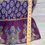 Say What? VTG Say What? Boho Sheer Peasant Blouse Purple Paisley Print Ruffle Neck Size L Photo 5