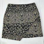 H&M Black Beige Jacquard Skirt Size 8 Lined Baroque Floral Tapestry Mini Photo 1