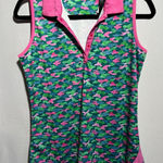 PGA Tour NWT  Golf Womens Tank Top Green Pink Camouflage Sleeveless Snap‎ S Polo Photo 0