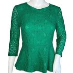 Anthropologie  Moulinette Soeurs Blouse Womens 0 Kelly Green Lace Peplum Romantic Photo 0