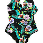 Old Navy NWT Black Floral women’s Halter Swimsuit One Piece Photo 0