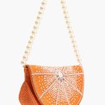 Orange Beaded Half Moon Citrus Crescent Bag Sunburst Design Pearl Embellished Photo 1