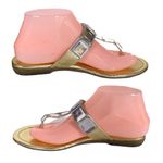 EXPRESS GOLD FAUX LEATHER WITH CLEAR PLASTIC CRYSTALS THONG SANDALS (8) Photo 3