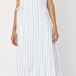 Lulus NWT  Adoring the Weekend White Blue Striped Wrap Midi Dress, Sz Medium Photo 0