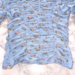 ZARA New  Floral Print Tulle Top Ruched V Neck Elbow Sleeve Shirt Blue Photo 7