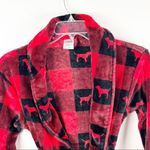 PINK - Victoria's Secret PINK VICTORIA’S SECRET Red Black Plaid Plush Signature Dog Logo Short Robe XS/S Photo 5