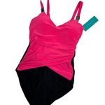 Aqua Green NWT Drape Front Pink and Black One-Piece Swimsuit Small Photo 3