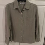 Units Women's Medium Green 100% Linen Long Sleeve Button Up Shirt Top Photo 0