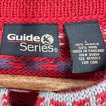 Guide Series Red Fair Isle Nordic Wool Blend Toggle Cardigan Sweater Heart Clasp Photo 3