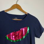 J.Crew  Navy Blue Pink Sequin Watermelon Graphic Collector Tee Photo 3