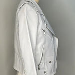 Rebecca Minkoff  Sz S - Baby blue leather moto jacket 3/4 sleeves Photo 3