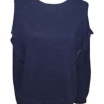 Time And Tru  Navy Blue Ruffle Sleeve Pullover Sweatshirt Long Sleeve Photo 0