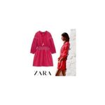 ZARA NWOT Pink Tassel Puff Sleeve Embroidered Peasant Mini Dress Large Photo 2