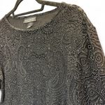 Dialogue Vintage Black Velvet Jacquard Paisley Long Sleeve Blouse size L Photo 2