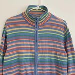 VINTAGE SAG HARBOR Blue Pink Yellow Rainbow Stripe Full Zip Sweatshirt / Sweater Size XL Photo 1