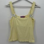 Edikted Pale Yellow Ribbed Tank Top Bow Classic Cropped Size Large Cotton Photo 0