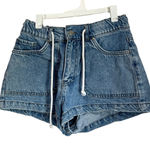Forever 21 Paperbag High Waist Denim Drawstring Shorts Casual Blue Jean Sz M Photo 0