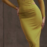 House Of CB  XL D-DD 'Zahra' Chartreuse Plunge Maxi Dress mustard yellow‎ NWOT Photo 0