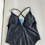Cupshe  Deep V-Wire Cross Back Cheeky One Piece Swimsuit Size Large Black Photo 4