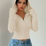 SheIn Cream Hooded Cable Knit Cardigan Photo 5